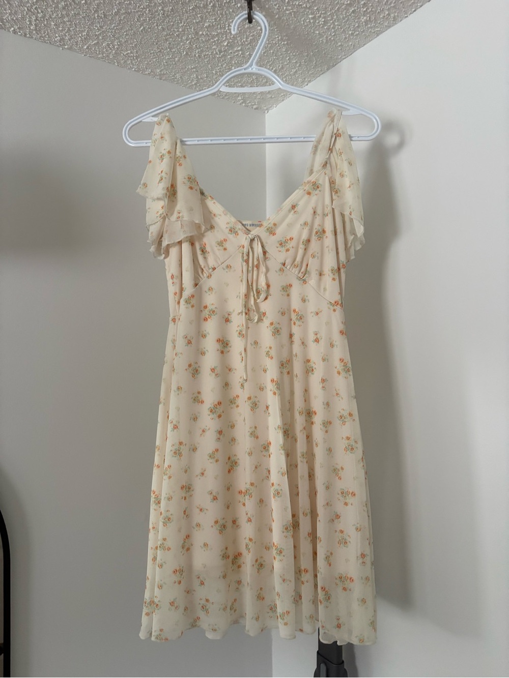 Floral Ruffle Tie-Front Cream Dress